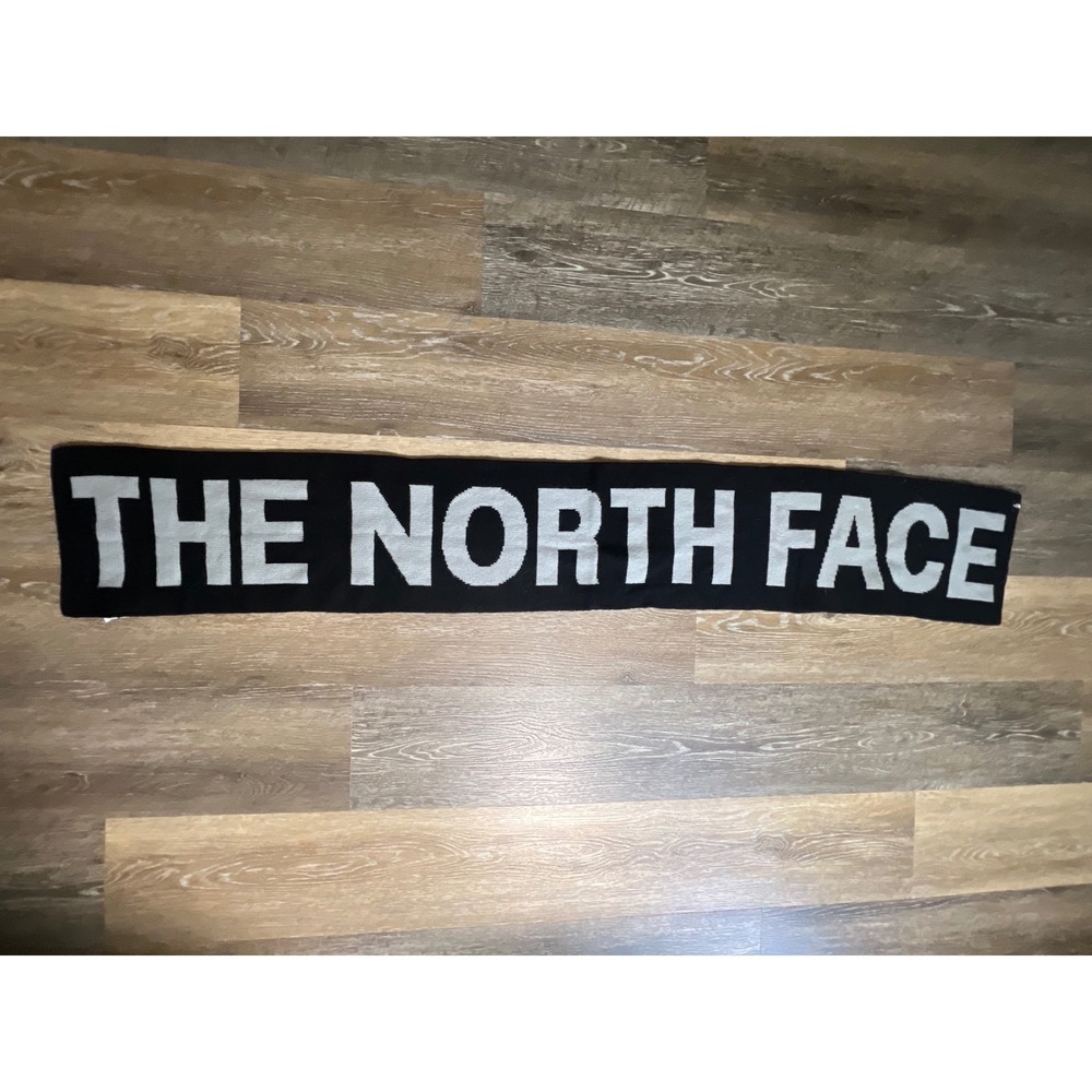 The North Face Knit Scarf Unisex OS Black Grey Excellent Reversible Logo Scarf